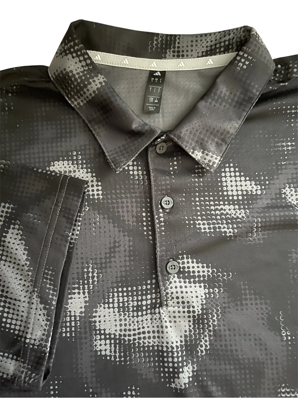 Adidas Golf Mens Polo Shirt L Large Black Gray Camo All Over Print Mesh ADVR0971